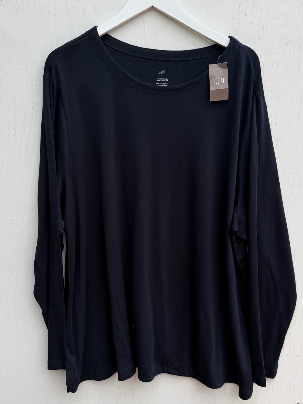 New J Jill 4X Shirt Top Blue Long Sleeve Pima Cotton Crew Neck NWT